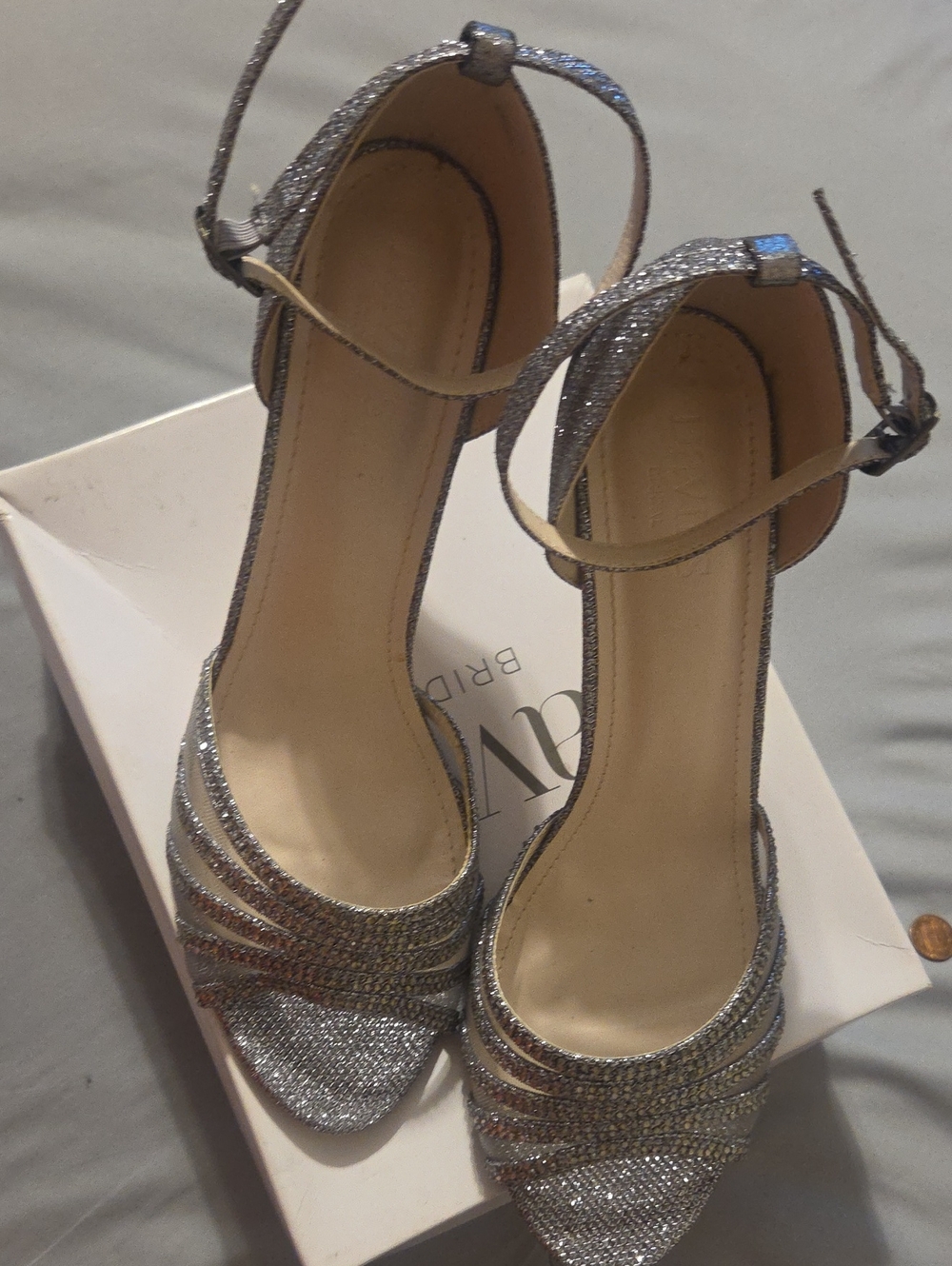 Sparkling Silver Ankle-Strap Women's Heels